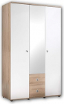 WIKI Elegantne beebitoa garderoobikapp, 3 ust - mitmek&uuml;lgne l&uuml;kanduksega kapp rohke hoiuruumiga, Sonoma Tamme v&auml;limus, valge - 115 x 190 x 52 cm (B x K x S)