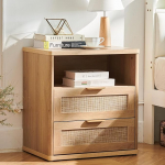 LELELINKY 23" lai rotangist &ouml;&ouml;kapp, Boho &ouml;&ouml;kapp 2 sahtliga, naturaalne puidust &ouml;&ouml;kapp avatud riiuliga, &ouml;&ouml;kapp magamistuppa, elutuppa v&otilde;i esikusse