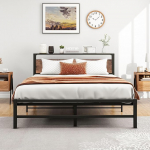 5ft King Size metallist platvormvoodi raam koos puidust ladustamise peatoega, 150x200cm voodiraam, ei vaja kastivedrusid, tugev teraslattide tugi, lihtne kokkupanek, m&uuml;ravaba,