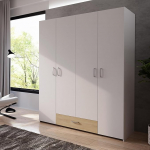 Forte ECONOBOX garderoobikapp 160, 4-ukseline kapp suure hoiuruumiga, puukomposiit, valge/puccini tamm, 159,1 cm lai, 190,5 cm k&otilde;rge, 54,4 cm s&uuml;gavus