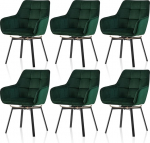 TUKAILAI p&ouml;&ouml;rlevad s&ouml;&ouml;gitoa toolid, komplekt 6, sametist p&ouml;&ouml;rlevad toolid k&auml;etugedega, seljatugi, polsterdatud iste, metallist jalad, k&auml;etugedega tool, k&ouml;&ouml;gitoolid, polsterdatud tool, tugitool k&ouml;&ouml;ki (roheline)