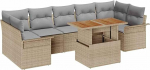 8-teiliges Garten Sofa Set mit Kissen Beige Poly Rattan Akazie Gartenlounge Model3349300