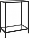 Konsolentisch Wohnzimmertisch schmal Flurtisch mit offene Ablage, Sofatisch, Oberfl&auml;che aus Hartglas, Metallrahmen, Transparent 60x35x75 cm Hartglas