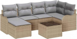 7-teiliges Garten Sofa Set mit Kissen Schwarz Poly Rattan, 2-Sitzer Garten Sofa mit Stauraum & Kissen Beige Poly Rattan Gartenlounge Model3354449