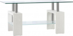 Homcom 2-tasandiline kohvilaud, kaasaegne kohvilaud klaasist plaadiga ning puidust ja terasest raamiga, 90 x 50 x 42 cm, valge