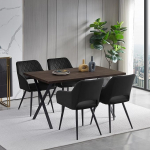 TUKAILAI Wooden Dining Table and 4 Chairs with Armrests, Rectangular Kitchen Table with X-Shaped Metal Legs and Velvet Dining Room Chair Set (Table 140 cm + Chairs Set Black)