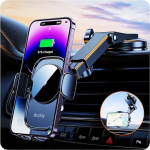 Auckly mobiiltelefoni hoidja auto laadimisfunktsiooniga, Smart Sense: Qi 15W kiire juhtmevaba laadimisseade auto induktiivne laadimine induktsiooniga autolaadija iPhone 12 13 14 14 15 16 Pro Max Mini Plus (must)
