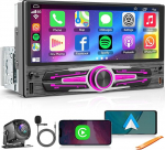 Single DIN autoraadio juhtmevaba CarPlay & Android Car, 6,8-tolline HD IPS puuteekraan, h&auml;&auml;ljuhtimine, Bluetooth 5.2, FM/AM EQ DSP, GPS, tagurduskaamera, SWC, USB Type-C subwoofer.