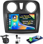 [4+64GB] Inefala Android 15 Autoradio 2 DIN Pour Renault Dacia Sandero 2014-2017 9 Pouces &eacute;cran Tactile Post Radio Avec Wireless Carplay Android Auto GPS WiFi RDS Cam&eacute;ra de Recul & Mic