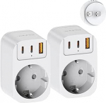 2 reisiadapteri Jaapan, THUNIX reisiadapter USA Hiina adapteri pistikupesa, reisipistik Schuko A-t&uuml;&uuml;pi, pistikupesa adapter toiteadapter ELi Taisse, Hiinasse, Kanadasse, USAsse valge