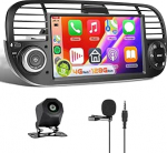Hodozzy Carplay autoraadio Fiat 500 2007-2014 koos USB-C-ga, OEM autoraadio Android 7-tolline sisekraan Android Car/WiFi/GPS/RDS/FM/Bluetooth + tagurduskaamera Fiat 500 jaoks