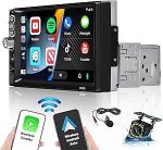 Hikity 7-tolline autoraadio 1 DIN Bluetooth Android Car Wireless Carplay autoraadio puuteekraaniga koos Mirror Link FM-raadio USB SWC TF tagurduskaameraga
