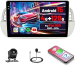 [4G + 64G] Inefala autoraadio Fiat 500 2007-2015, 9-tolline puuteekraaniga raadio Bluetooth juhtmevaba CarPlay ja Android autoga, Fiat 500 navigatsioon GPS tagurduskaameraga WiFi RDS FM SWC Mic