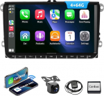 ESSGOO True 4+64G 9-tolline autoraadio koos Carplay ja Android autoga, Android 15 autoraadio VW Golf 5 6 Polo Touran B7 EOS Tiguan Seat Skoda jaoks koos Bluetooth GPS RDS Navi FM AM SWC tagurduskaameraga