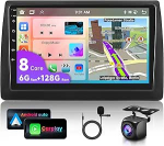 8 Core 6G + 128G 9-tolline autoraadio Fiat Stilo 2002-2010, 1280 x 720P HD IPS puuteekraaniga autoraadio DSP Carplay Android auto GPS Wi-Fi Bluetooth FM RDS raadio tagurduskaameraga