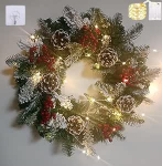 Weihnachtskr&auml;nze mit 30 LED-Lichtern, Weihnachtskranz f&uuml;r Urlaub, Outdoor, beleuchteter Weihnachtskranz f&uuml;r Haust&uuml;r, Weihnachtsfeier-Dekorationen, 45 cm