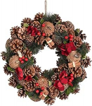 Widdop kaneeliga j&otilde;ulup&auml;rg - 38cm rustikaalne m&auml;nnikoonuse p&auml;rg punaste lillede, marjade ja lehtedega - traditsiooniline j&otilde;ulukaunistus uksele