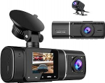 Volam 3-kanaliline Dash Cam auto eesmine tagumine ja siseruumides akuga, 1080P Dash Cam koos autokaamera parkimise j&auml;lgimisega, infrapuna &ouml;&ouml;n&auml;gemine WDR, G-sensor, 170 &deg; laia nurgaga Dash Camera koos tagurdamisega