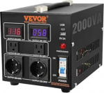 VEVOR 2000 W pinge muundur AC 110 V 220 V trafo muundur 2 x USA NEMA 5-15R 3-pin / 2 x standard Euroopa Shucko v&auml;ljundpistikupesa, 1 x 5 V USB port, 1 x C-t&uuml;&uuml;pi pistikupesa.
