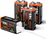EBL 9 V akud, USB laetavad akud, 1,5 V, 5400 mWh, mikrolaadimiskaabel, kiirlaadimine 2 tunniga (4 tk)
