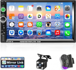 Podofo Double DIN autoraadio Bluetoothiga, autoraadio 2 DIN 7-tollise puuteekraaniga MP5-m&auml;ngija toetus FM-raadio/AUX/peegli&uuml;hendus/roolijuhtimine + tagurduskaamera