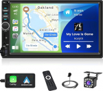 Inefala Double DIN raadio tugi CarPlay ja Android auto, 7-tolline autoraadio puuteekraan koos Bluetooth, Mirror Link, FM, USB, AUX, TF, roolijuhtimine, tagurduskaamera