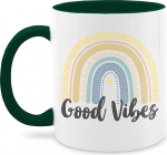 Tasse Tassen 325ml - Statement - Boho Regenbogen Good Vibes - 325 ml - Dunkelgr&uuml;n - kaffetassen spr&uuml;che statements kaffeetasse statement-tasse frohes neues jahr kakao new year gro&szlig; mit