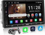 ATOTOEXCEL A5L 7-tolline Android Double DIN raadio, traadita CarPlay & Android auto, 1280 x 710 IPS puuteekraaniga autoraadio koos 1080P esikaamera, 24-band EQ, DSP, WiFi/BT/USB Tethering, 2G+32G
