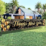 Head uut aastat banner, must kuldne &otilde;htu &otilde;ueala m&auml;rkide taustaks seina &otilde;ueala tara aia peo kaunistamiseks ja foto rekvisiitide jaoks, tervituseks v&auml;ljas NYE taustale