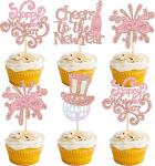 Ephlyn Cupcake Toppers for 2025 Happy New Year Glitter Fireworks Cheers to 2025 Cupcake Picks for Welcome 2025 Happy New Year Theme Holiday Party Cake Decorations Supplies Rose Gold 24