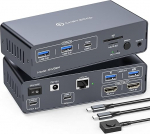 USB C dokkimisjaam koos KVM Switch 2 PC 2 monitori 4K60Hz HDMI EDID 12-in-1 KVM dokkimisjaam kahe s&uuml;learvuti jaoks jagada Sich EIN 1G Ethernet 5 USB A/C Ger&auml;te & SD/microSD Kartensteckpl&auml;tze