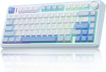 AULA F75 Mechanical Keyboard Gaming, 2.4 GHz/Type-C/BT5.0 Mechanical Keyboard with Button, Five Layer Filled Structure, RGB, QWERTY, Hot-Swap, Creamy Wireless Gaming Keyboard 75 Percent (Sea Salt Blue