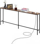 VEVOR Narrow Console Table, Entrance Table (178 cm Length) with Sockets, 1-Tier Hallway Table, Side Table, Sofa Table with Metal Frame and Charging Station, for Entrance Area, Hallway, Living Room