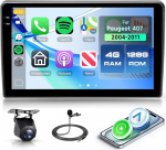 4G + 128G Android Autoradio Peugeot 407 2004-2011 9-tolline HD Wireless Carplay autoraadio 407 koos Android auto navigatsiooniga GPS peeglilink Bluetooth WiFi FM/RDS/EQ roolijuhtimiss&uuml;steemiga tagurdamine