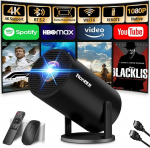 Vid&eacute;oprojecteur 1080P FHD Mini Projecteur Video 4K koos WiFi 6 BT5.2 Android TV, kaasaskantav projecteur Support for Trap&egrave;ze Correction 180&deg; Rotation HDMI/USB/PS5, App Int&eacute;gr&eacute;e with HDMI et Souris, Mustanahaline
