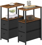 TUTOTAK Small Narrow Side Table, Set of 2, Side Table, Bedside Table with 2 Fabric Drawers, Coffee Table for Living Room, Bedroom, Bedside Table, Brown and Black TB01BB054KCA