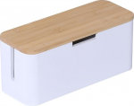 Relaxdays kaablikarp elektripistikule, bambus, kaas, HBT: 14,5 x 34 x 11 cm, peidab kaablid, pistikupesa, naturaalne/valge