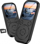 64GB MP3 m&auml;ngija Bluetooth 5.3 kaasaskantav muusikam&auml;ngija HiFi helikvaliteediga ja FM raadioga, 300mAh aku, sisseehitatud k&otilde;larid, sobib sportimiseks, reisimiseks, must