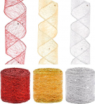 3 Rollen Weihnachten Breite Drahtkante Band Sheer Glitter Band f&uuml;r Weihnachtskranz Handwerk DIY Schleifen Dekoration