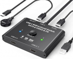 USB C Switch 2 PC 8K @ 60Hz 4K @ 120Hz, kahesuunaline USB C l&uuml;liti 2 arvutile, 2-in-1 out/1 in 2 out, 10Gbps andmeedastus, 100W laadimine, C-t&uuml;&uuml;pi KVM l&uuml;liti juhtmega kaugjuhtimispuldi ja 2 USBC-kaabliga