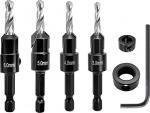 NORToolS Countersink puurimispuuri komplekt, 4 tk TCT puidupuurimispuur, puidut&ouml;&ouml;de puurimispuur koos juhtpuuriga ja 1/4" kuuskantvarrega, reguleeritav puurimispuuri komplekt puuseppadele, puut&ouml;&ouml;listele, DIY, 3 4 5 6mm, 3 4 5 6mm