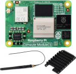 Waveshare Pi Compute Module 5 CM5116016 Pakett A (koos WiFi mooduliga, 16GB RAM, 16GB eMMC Flash), komplektis on Raspberry Pi5 toide, jahutusradiaator ja antenn.