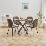 S&ouml;&ouml;gilaua ja toolide komplekt, 100 cm &uuml;mmargune s&ouml;&ouml;gilaud ja 4 linast s&ouml;&ouml;gitooli, 4 tooli ja laud k&ouml;&ouml;ki, s&ouml;&ouml;gituppa ja elutuppa (Black-LX, 100 x 100 x 76,5 cm (tumedat v&auml;rvi puit))