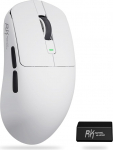 RK ROYAL KLUDGE M3 traadita m&auml;nguhiir, 47 g &uuml;likerge, 30K DPI PAW3950 optiline sensor, 8K Polling, Bluetooth/USB-C/2,4 GHz traadita m&auml;nguhiir, 650 mAh aku, 5 programmeeritavat nuppu, valge