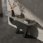 Moderner Imitationsmarmor flurtisch, Mittelalterlicher Stil Flur konsolentisch, Eingangsbereich Foyer konsolentisch, Wohnzimmer flurm&ouml;bel console table, Metallhalterung.(Gray black,100*35*80cm)