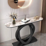 Creativity konsoollaud paagutatud kiviplaadiga, kaasaegne metallraamiga koridorilaud, diivanilaud v&auml;ikesesse ruumi, elutuppa, fuajeesse, koridorilauda, sissep&auml;&auml;suks (Hall + must, 120 cm)