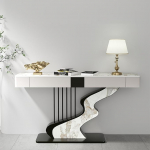 Moderner Konsolentisch Tischplatte Aus Sinterstein,Schmaler Beistelltisch Mit 2 Aufbewahrungsschubladen,Console Table Eingangstisch F&uuml;r Die Inneneinrichtung Mit Metallrahmen(Natural+Black,120cm)