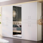 Forte Serenade Riidekapp 270 Moodne p&ouml;&ouml;rduksega riidekapp 10 uksega 2 sahtlit riideriiulid riiulid peegel puitkomposiit valge 269,7 cm lai x 210,5 cm k&otilde;rge x 54 cm s&uuml;gavus