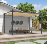 PURPLE LEAF Pergola, 2,8 x 4 m, veekindel, stabiilne, talvekindel alumiiniumist aiamajake l&uuml;kandkattega, sirge k&uuml;lje disain, terrassikatus, vabalt seisev, beež