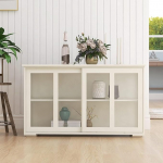 K&ouml;&ouml;gikapp RASOO Antiikne virnastatav must Buffet Storage Sideboard Reguleeritav riiul sisustus Credenza kabinet l&auml;bipaistva l&uuml;kandklaasi uksega (valge)